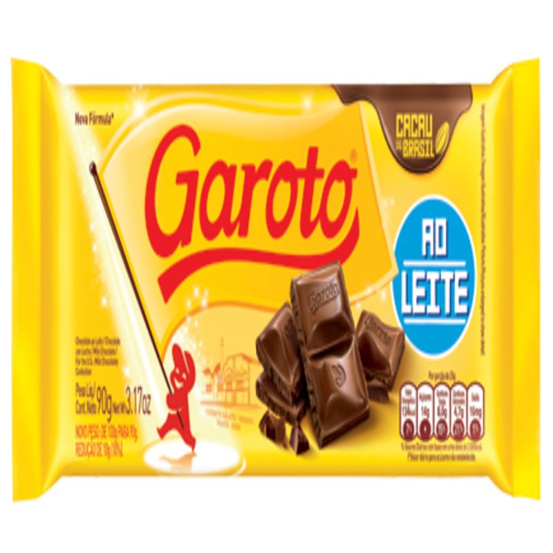 Chocolate Tablet Garoto 90g Choc Ao Leite Loja Novamix